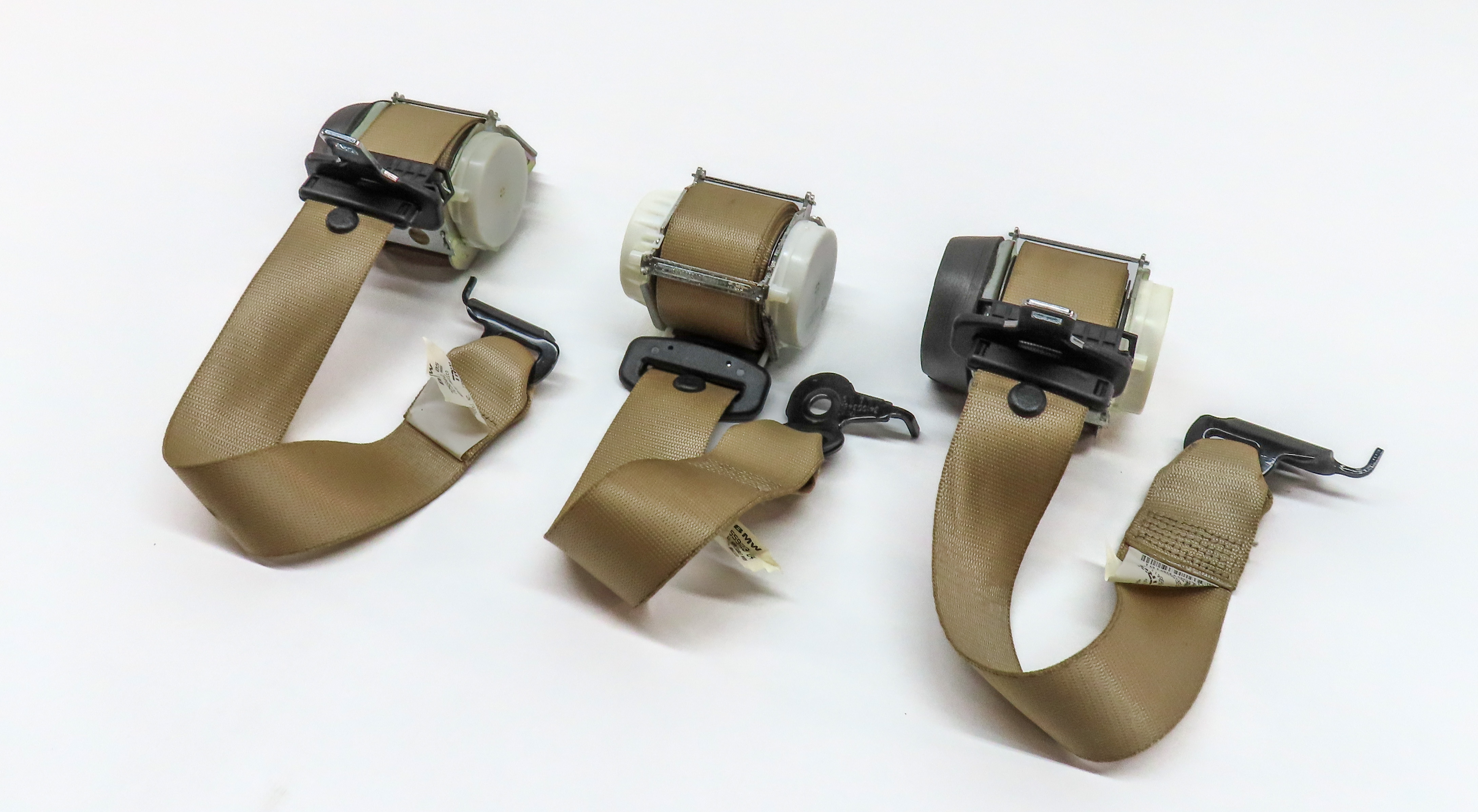 2011 BMW X3 (F25) REAR LEFT CENTER RIGHT SEAT SEATBELT RETRACTOR SET/3 (Beige) — exact item pictured